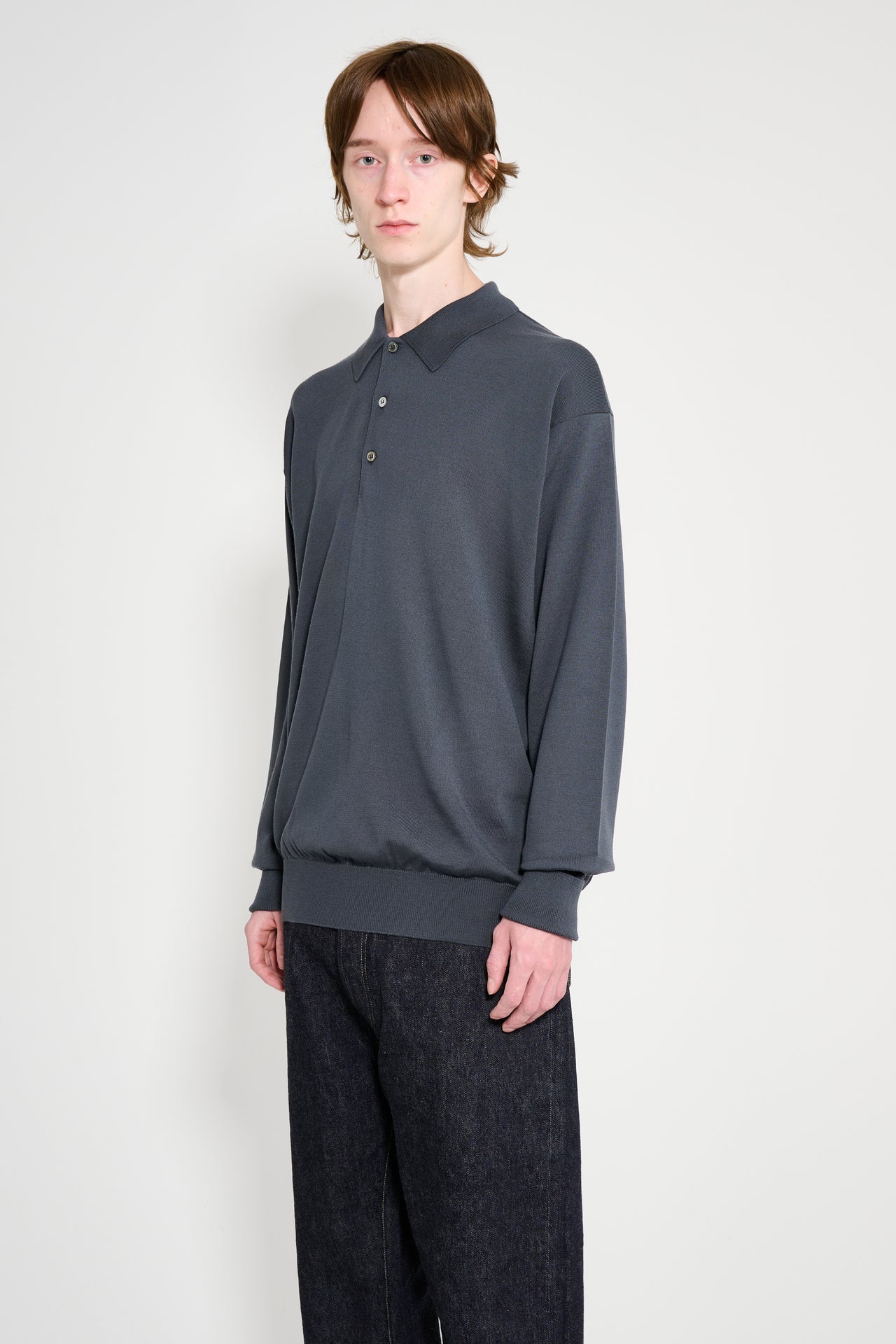 A.PRESSE Wool Knit L/S Polo Shirts Grey