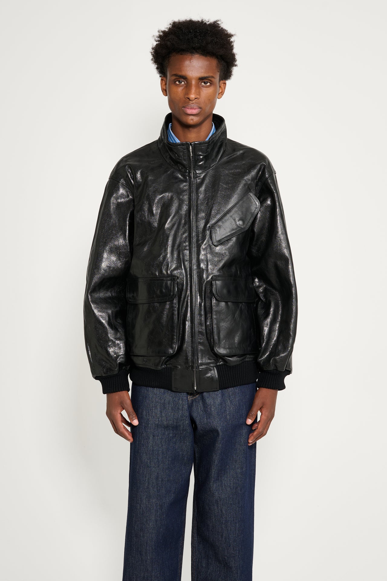 Auralee Lamb Leather Zip Blouson Black