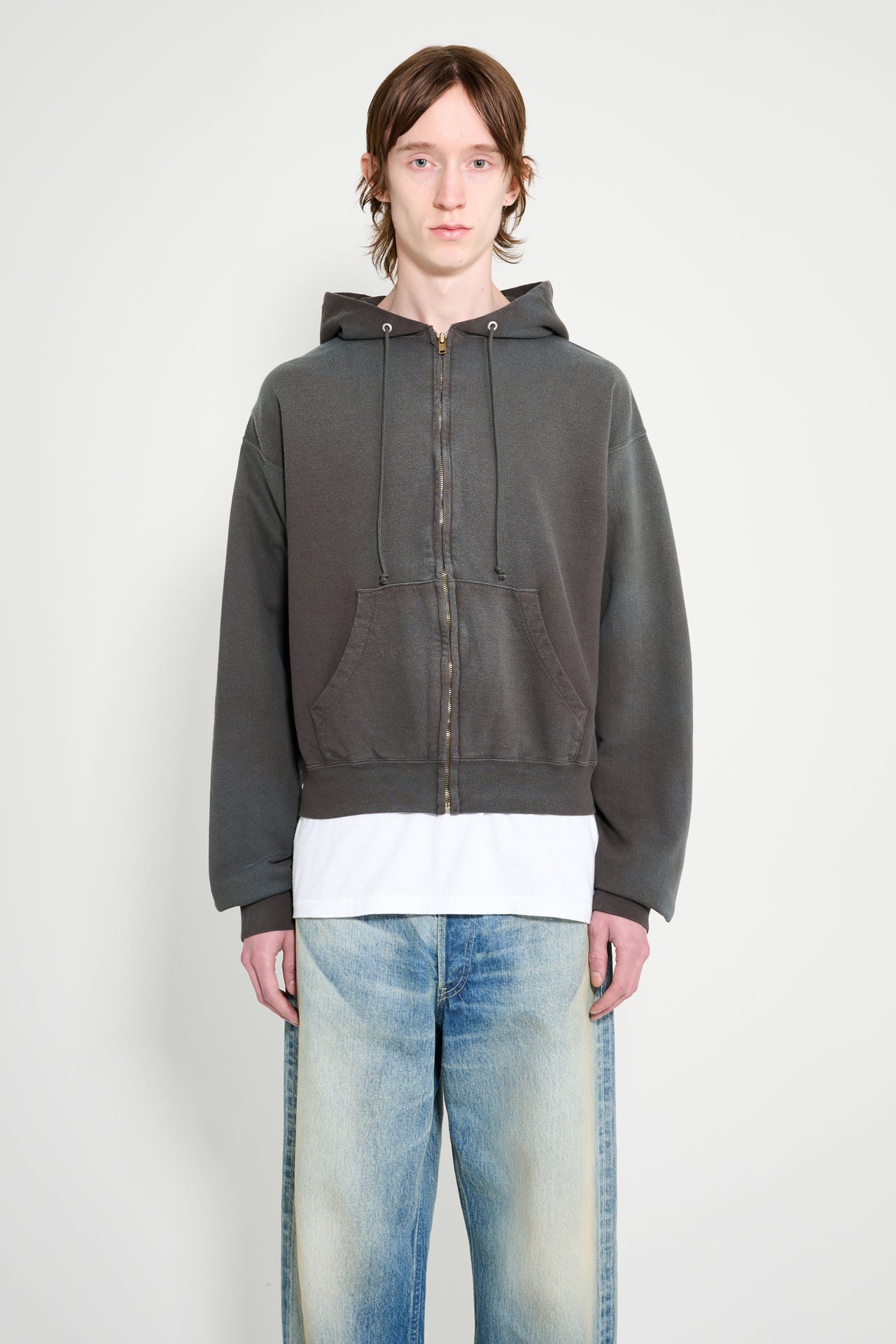 Auralee Product Dyed Pima Light Zip Hoodie Ink Black