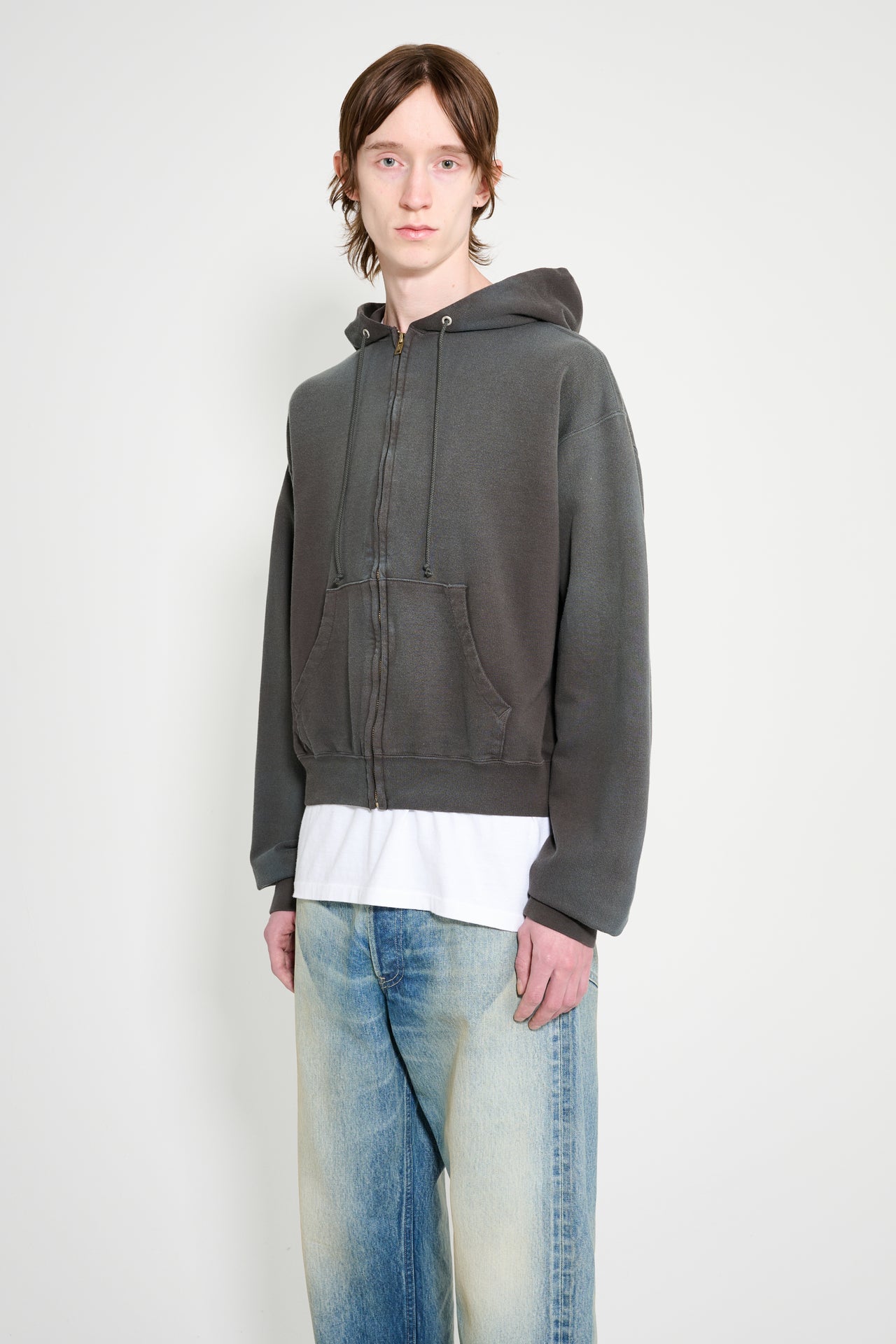 Auralee Product Dyed Pima Light Zip Hoodie Ink Black