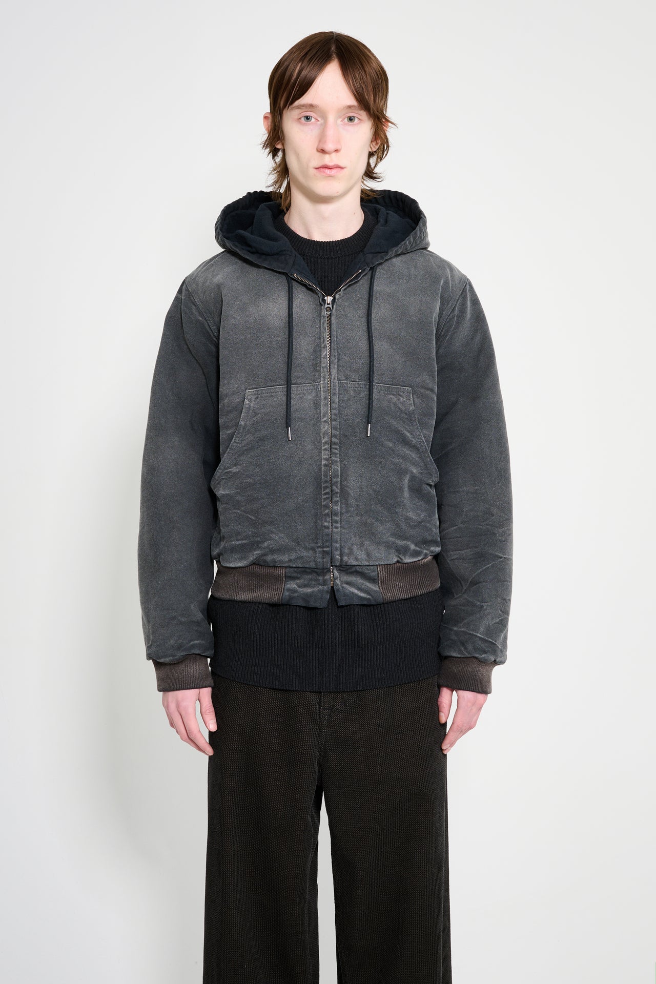 Auralee Product Dyed Organic Cotton Duck Short Zip Parka Faded Black