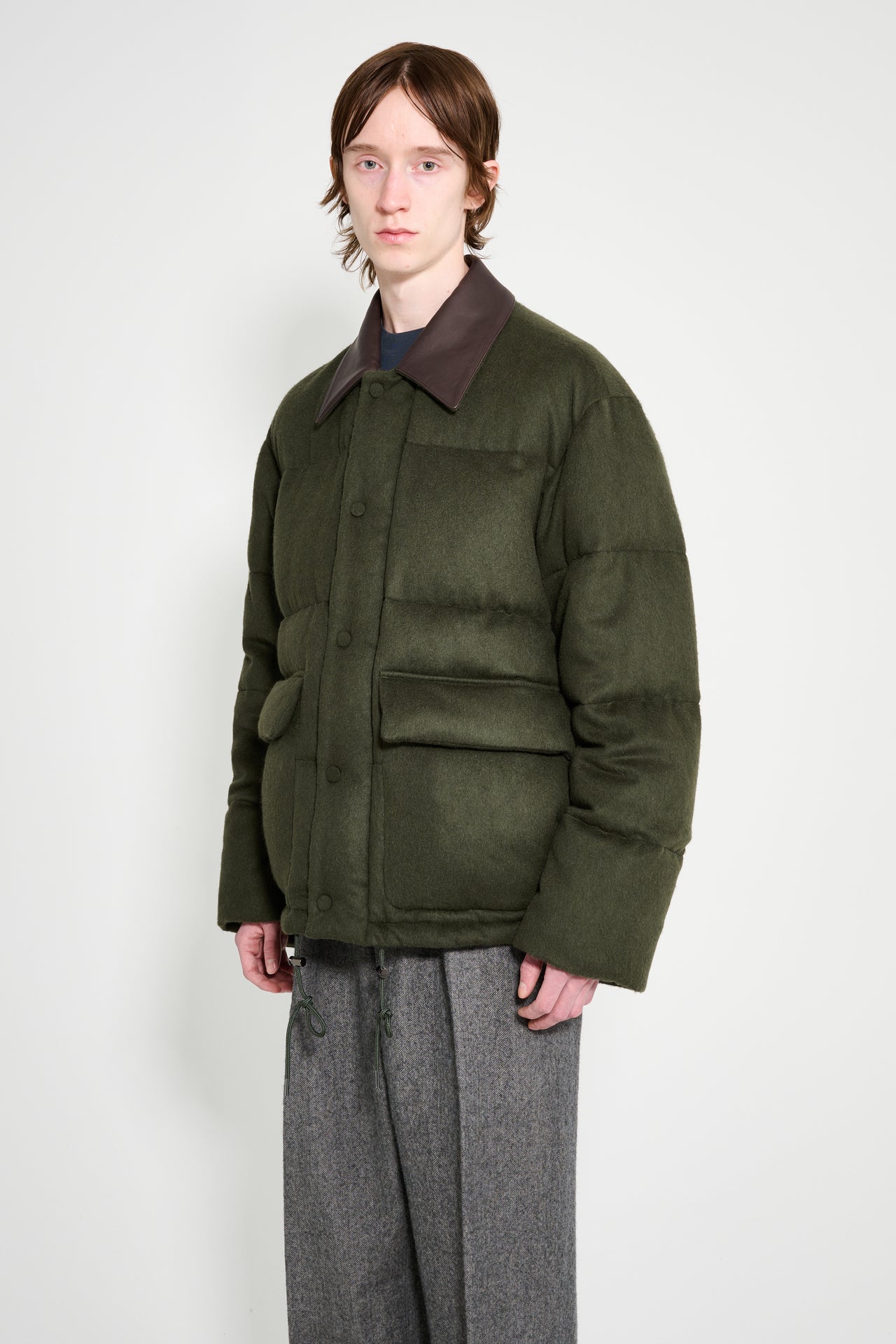 Auralee Baby Camel Flannel Down Blouson Dark Olive