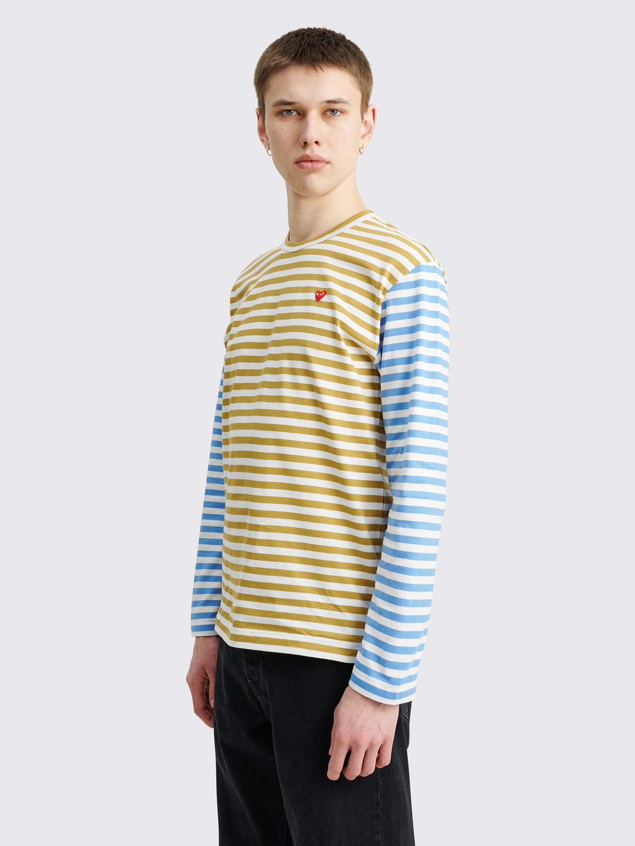 Comme des Garçons Play Mini Heart LS T-shirt Stripe Olive / Blue