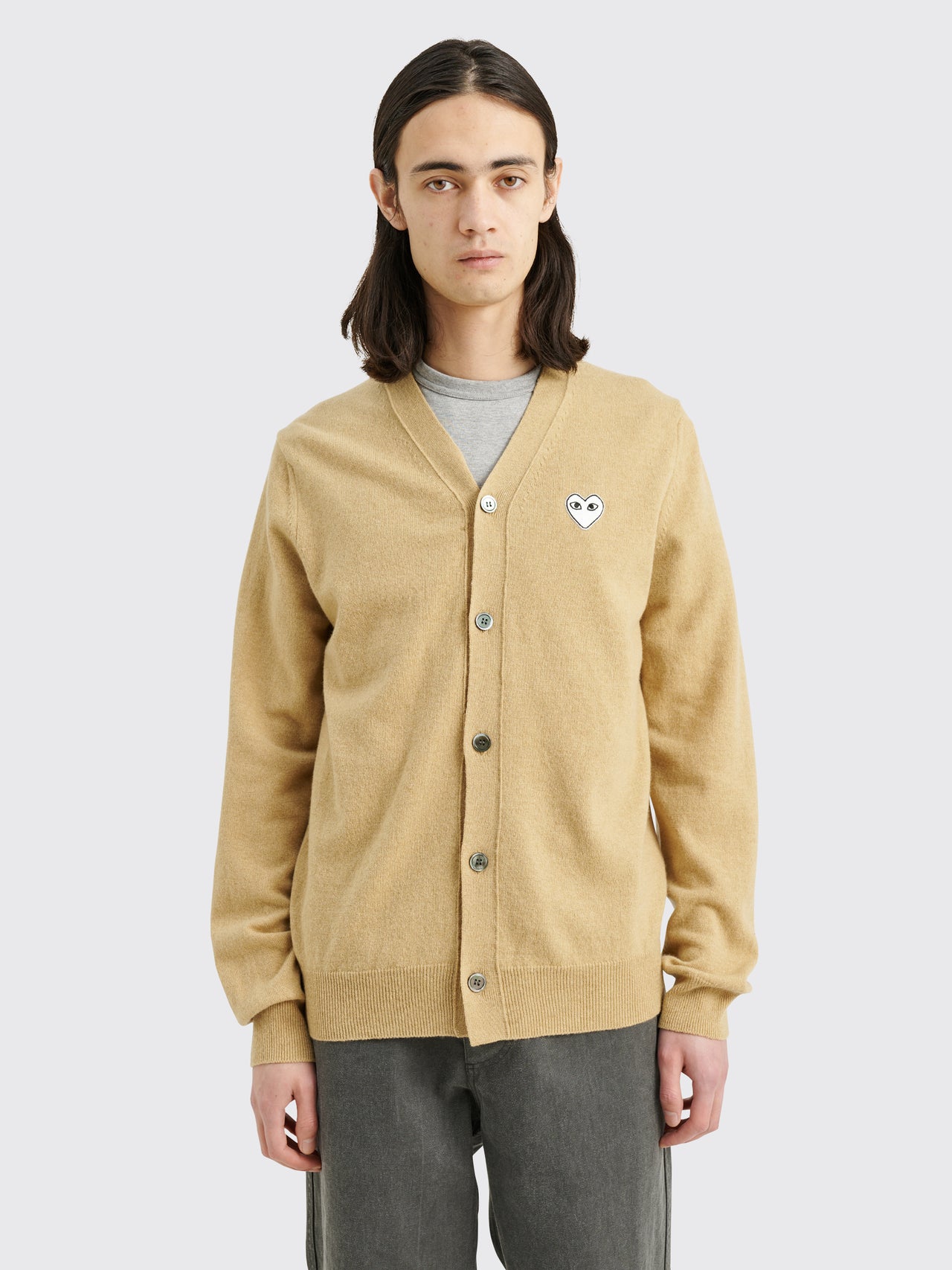 Comme des Garçons Play Small Heart Knitted Cardigan Light Camel