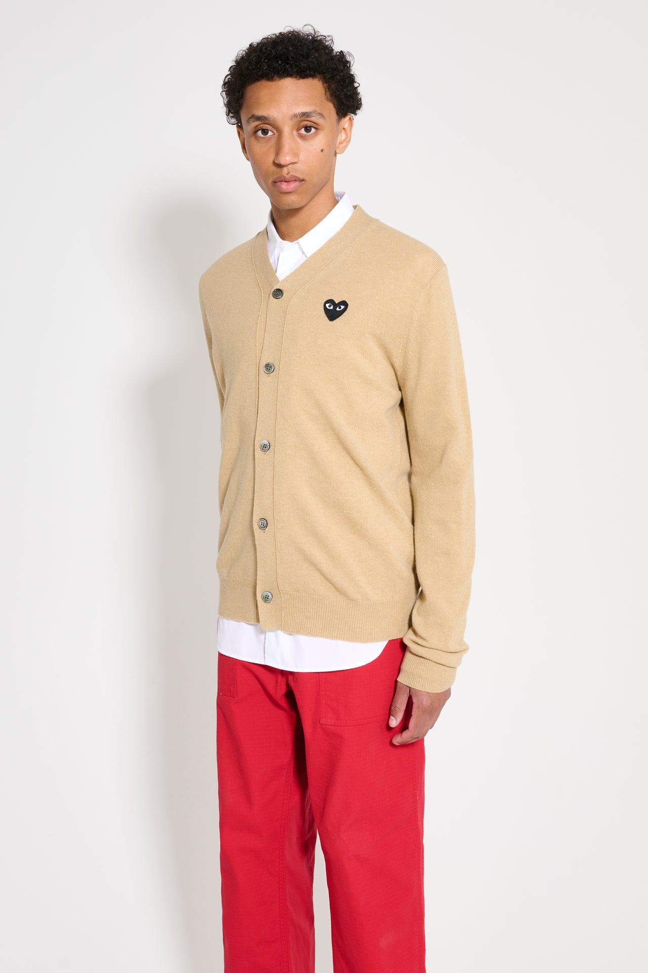 Comme des Garçons Play Small Heart Knitted Cardigan Light Camel / Black