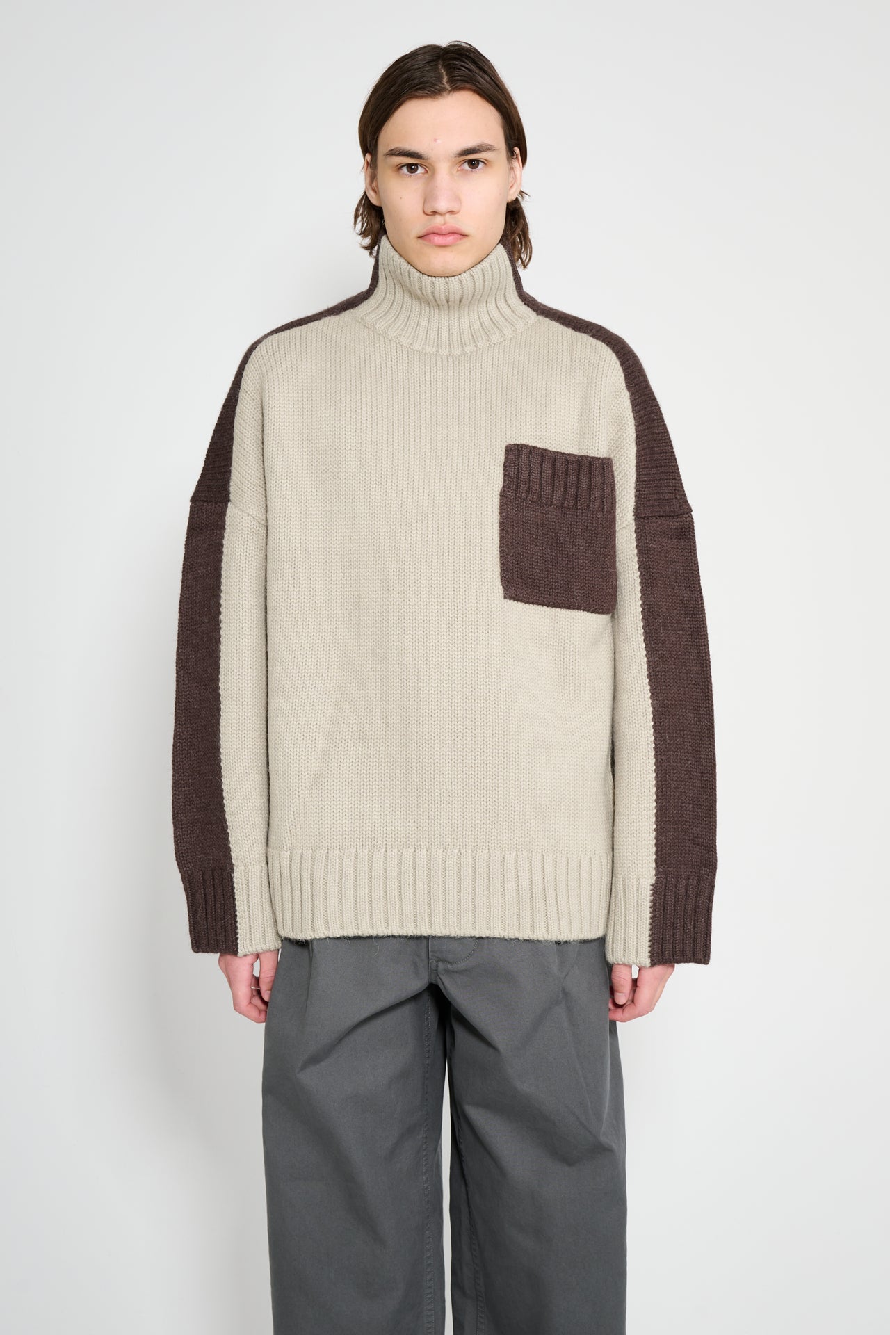 JW Anderson Two Tone Patch Pocket Jumper Nougat / Chocolate