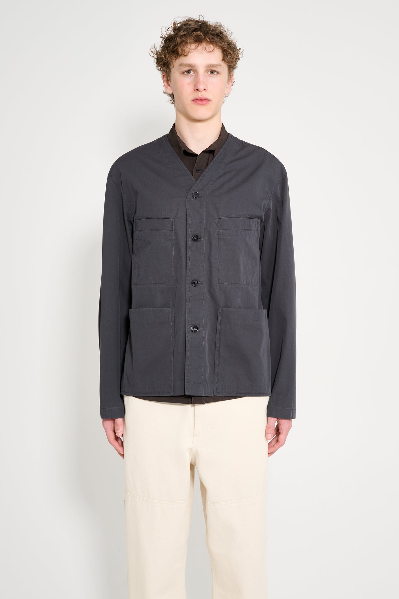 Lemaire Collarless Overshirt Charcoal