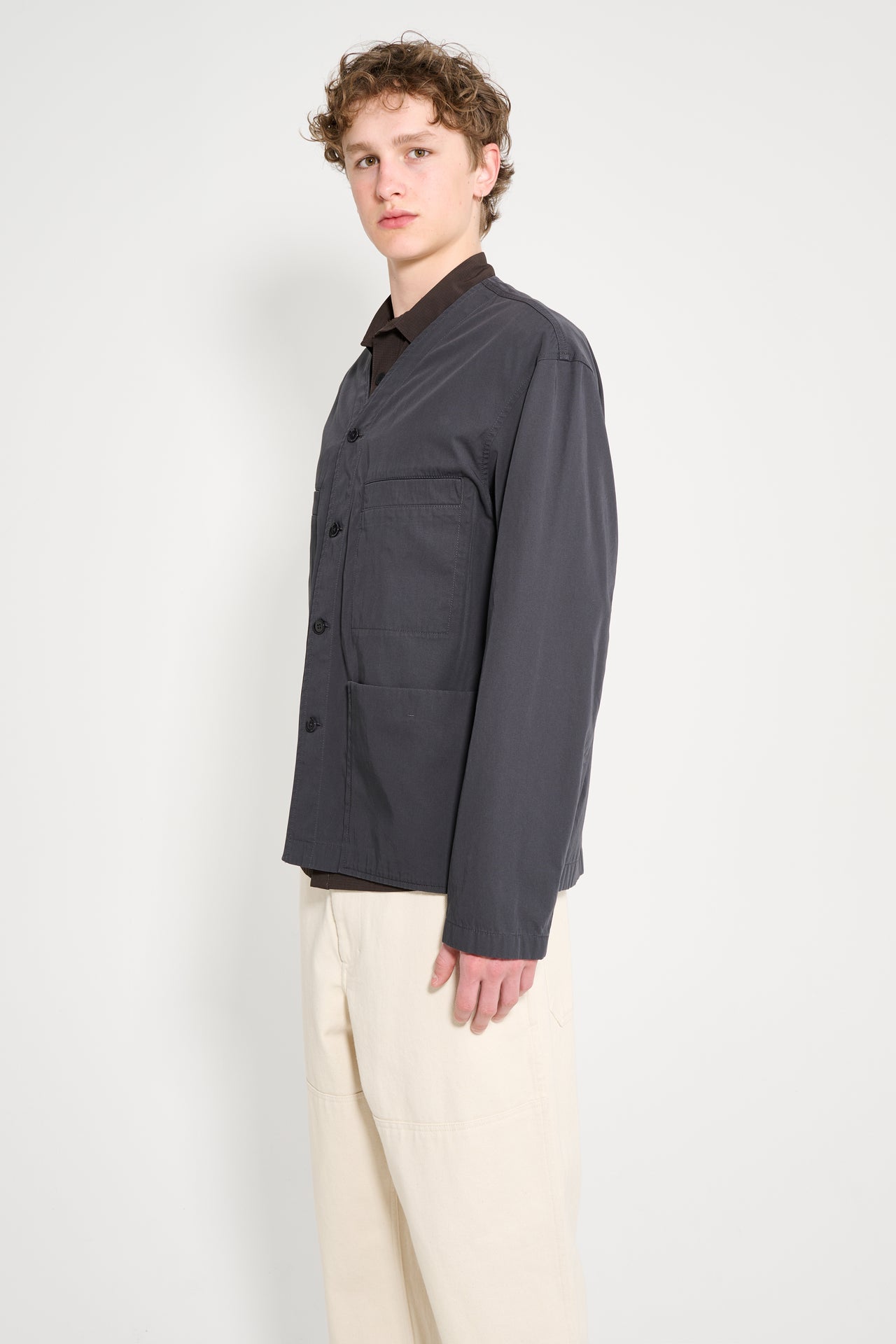 Lemaire Collarless Overshirt Charcoal