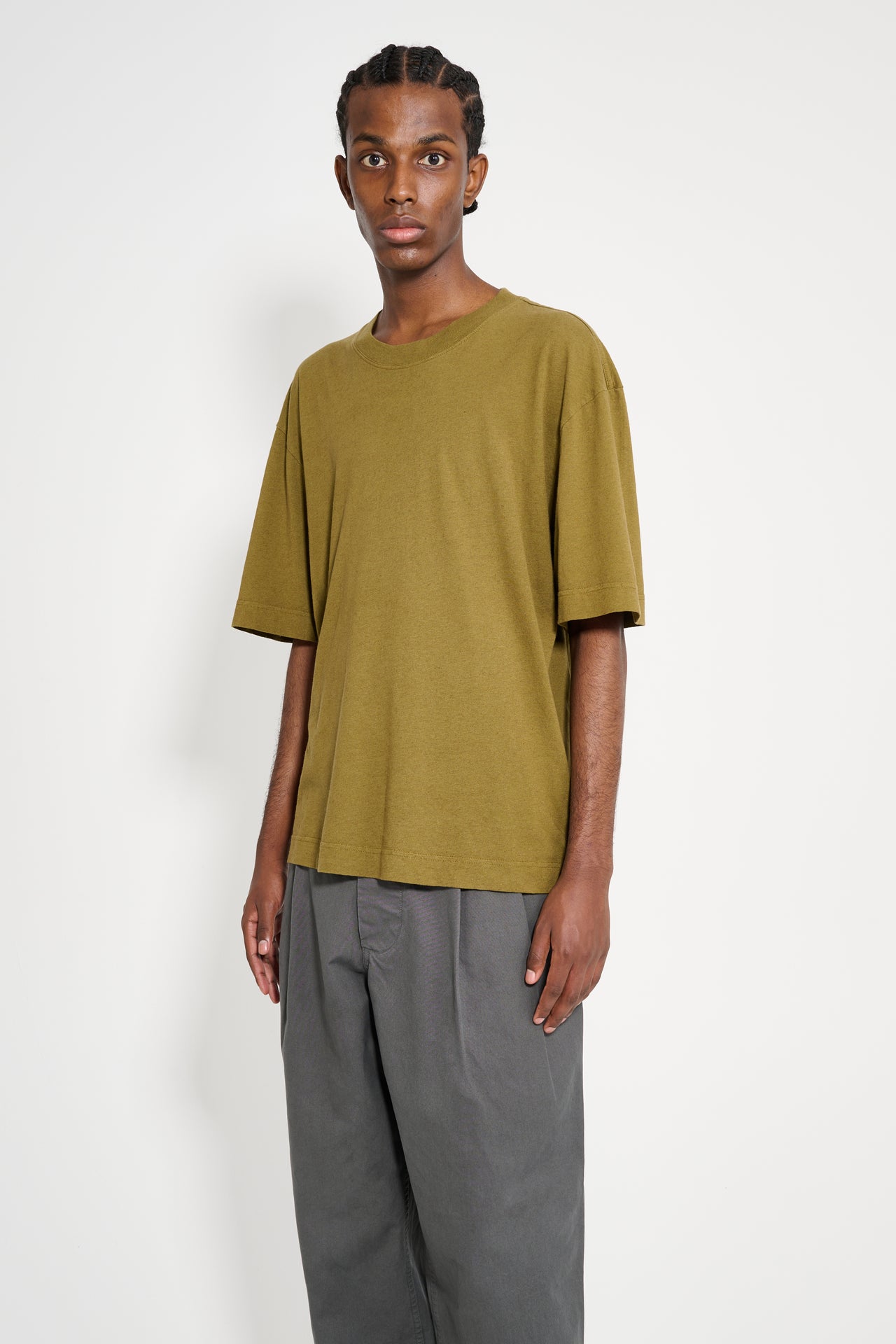 Margaret Howell MHL Simple T-shirt Organic Cotton Linen Jersey Moss