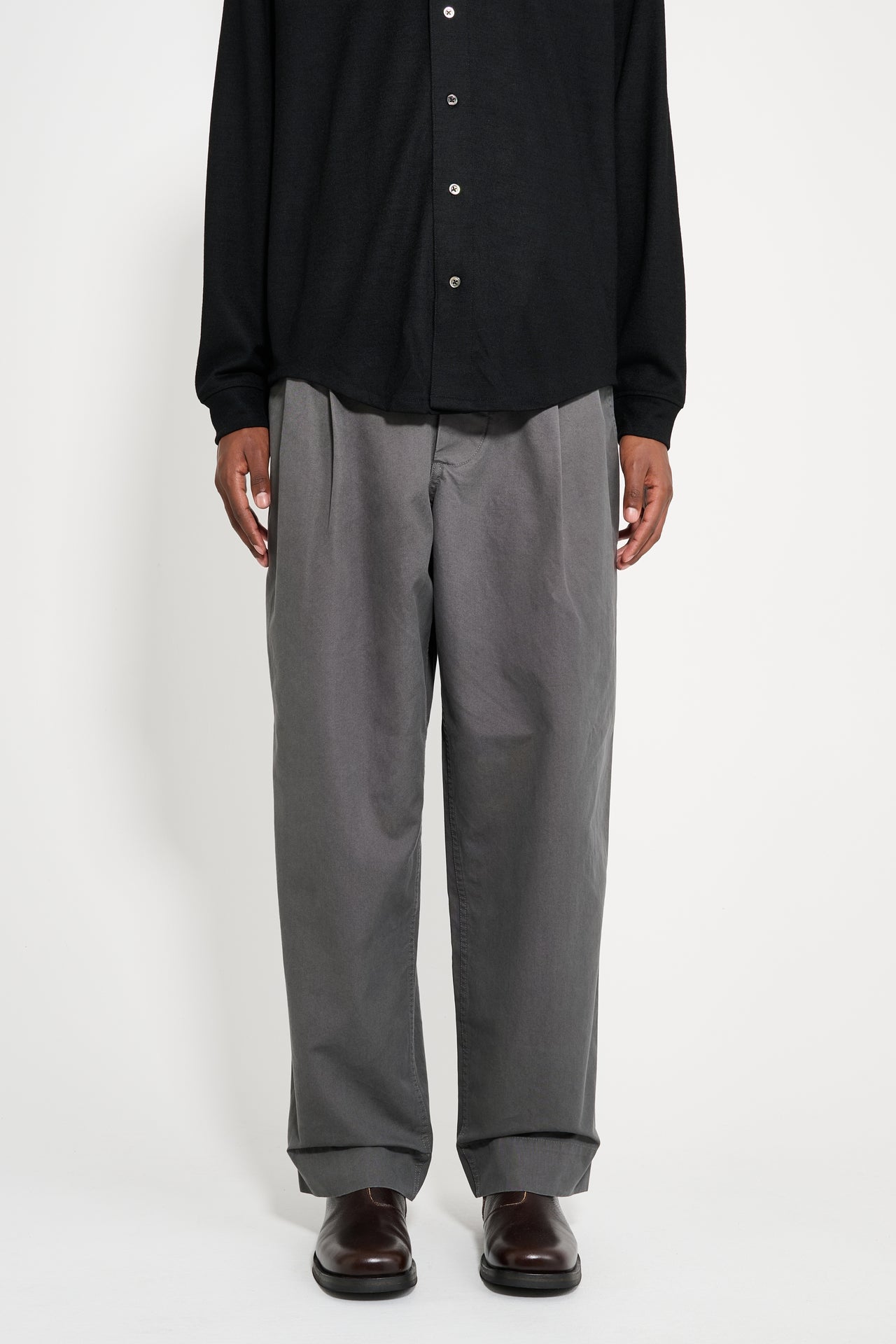 Margaret Howell MHL Stitch Pleat Trousers Compact Cotton Charcoal