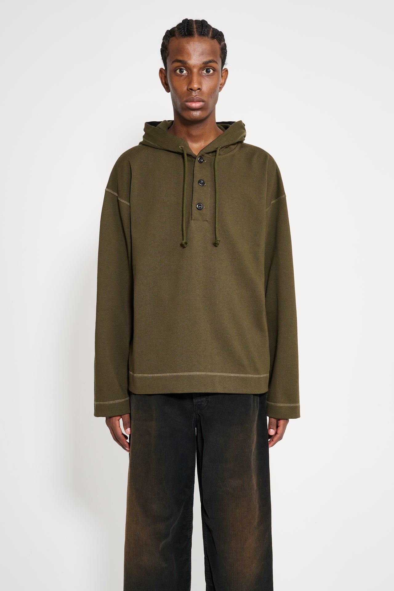 Margaret Howell MHL Button Hoodie Open End Jersey Seaweed