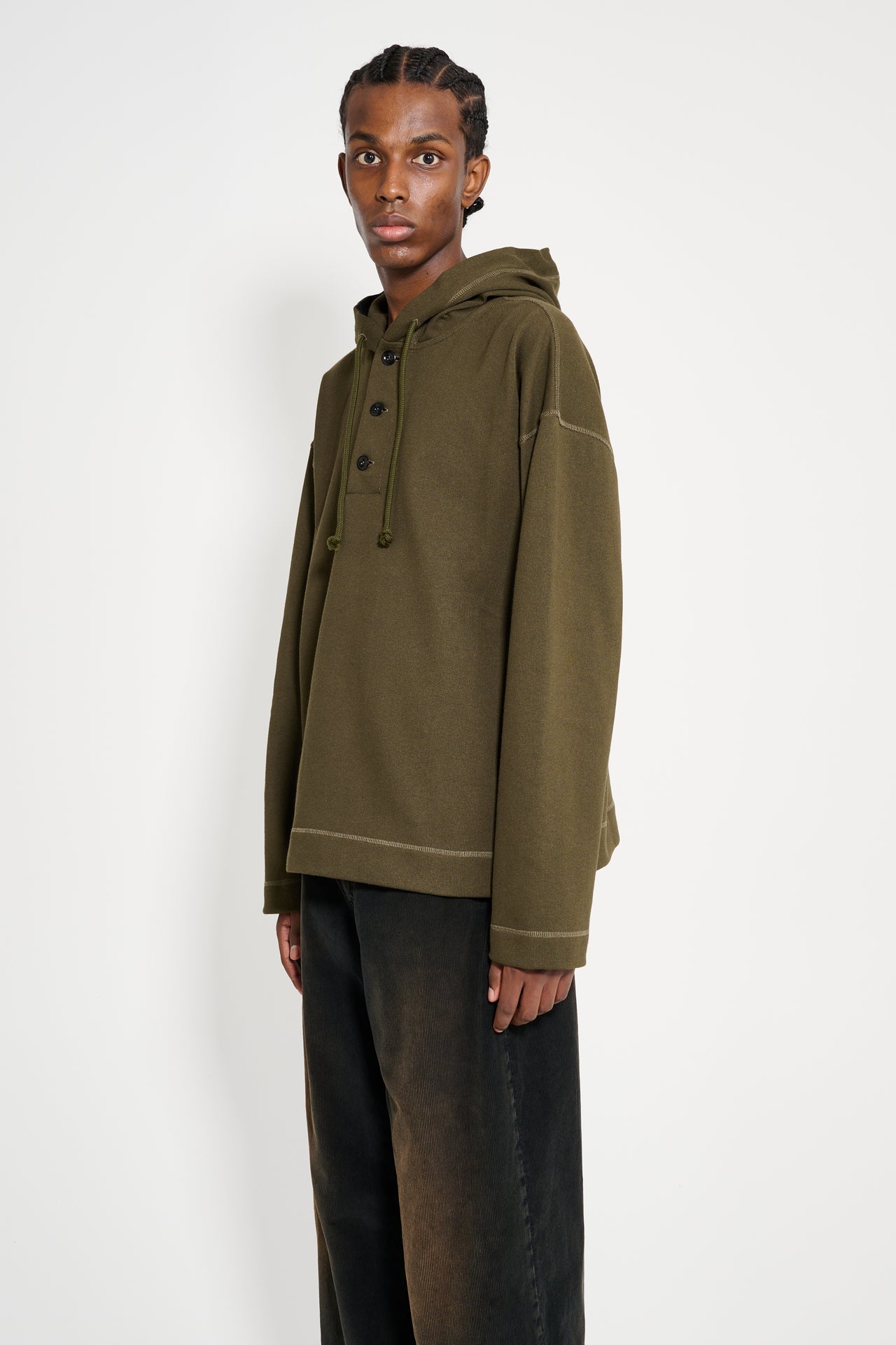 Margaret Howell MHL Button Hoodie Open End Jersey Seaweed