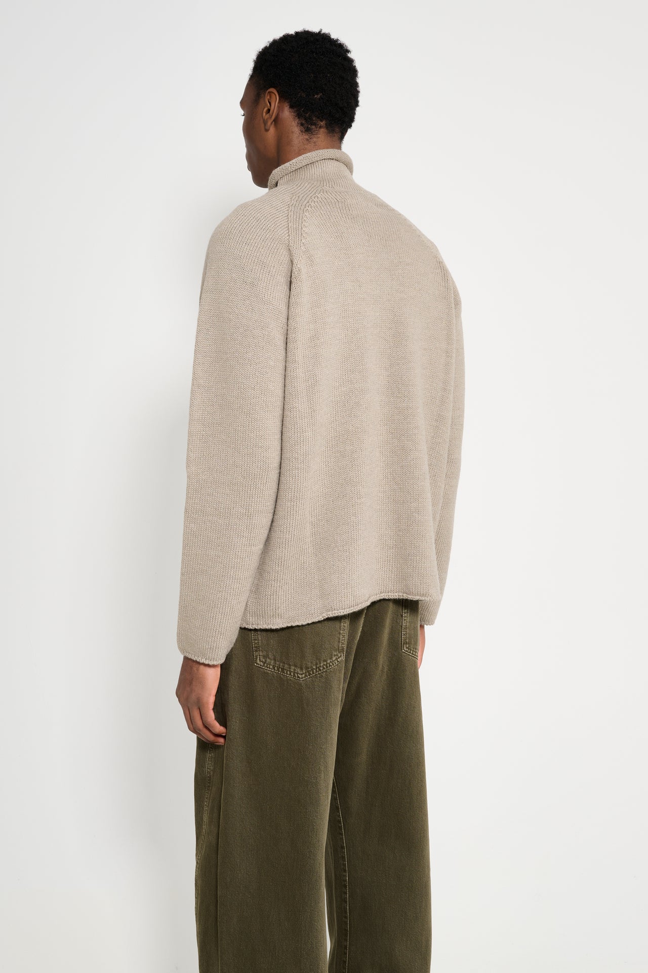 Margaret Howell MHL Rolled Edge Roll Neck Dry Merino Taupe