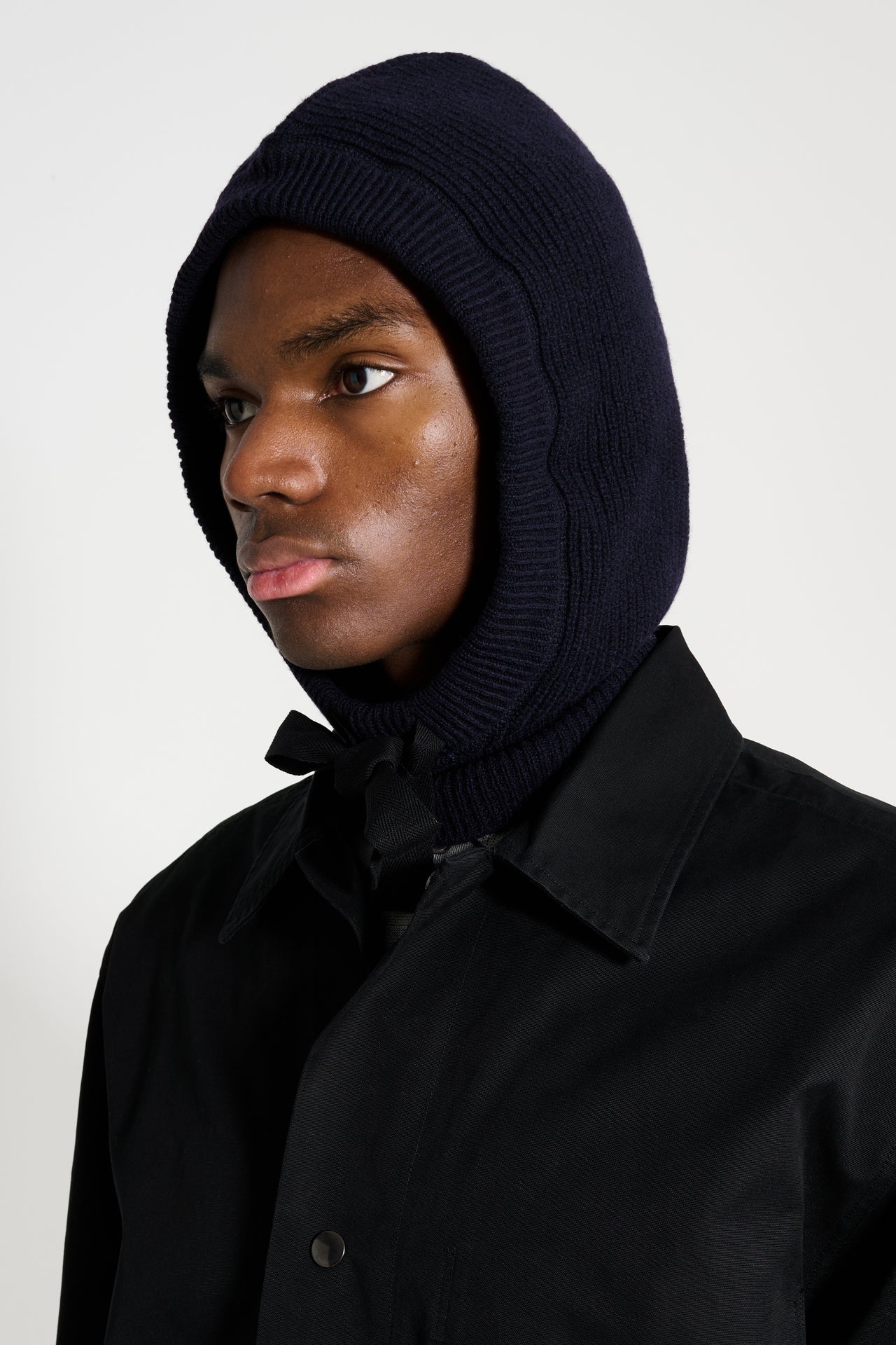 Margaret Howell MHL Knitted Hood Lambswool Dark Navy