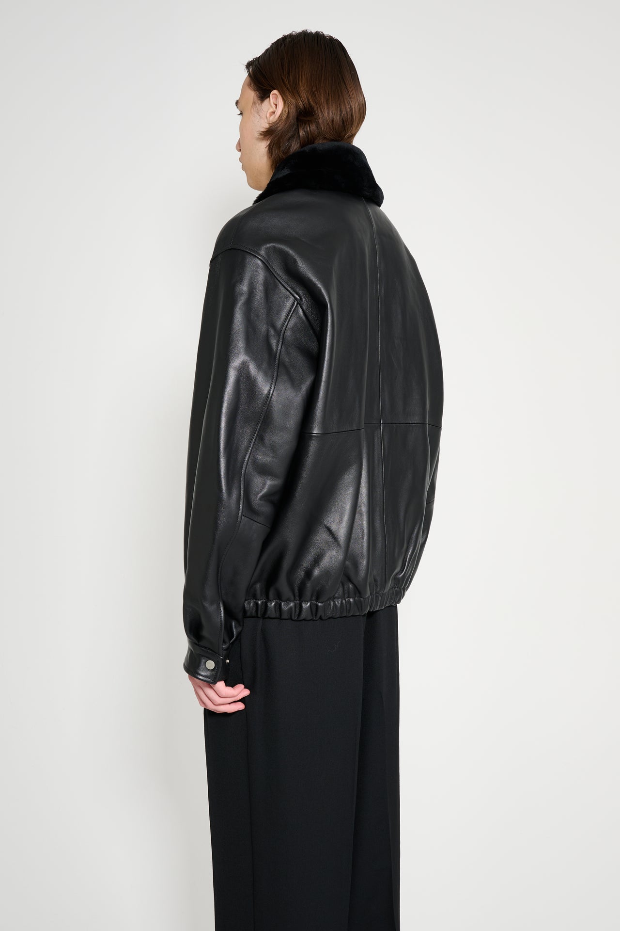 ssstein Mouton Collar Sheep Leather Zip Jacket Black