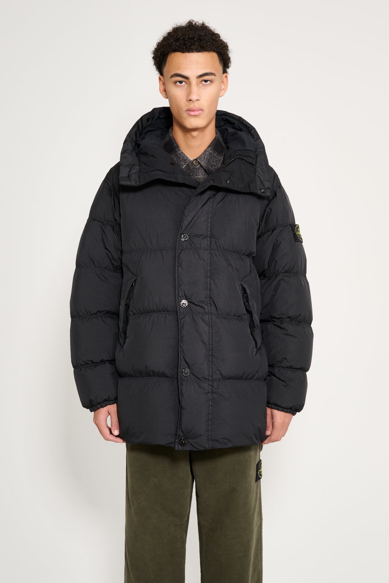 Stone Island Garment Dyed Crinkled Reps NY Hooded Down Jacket Black