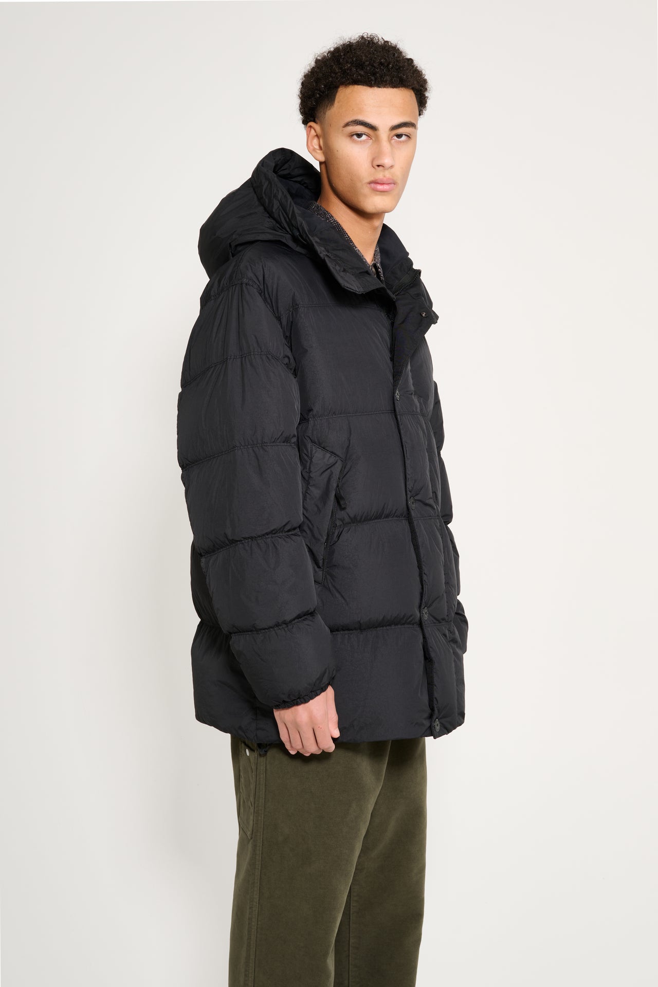 Stone Island Garment Dyed Crinkled Reps NY Hooded Down Jacket Black