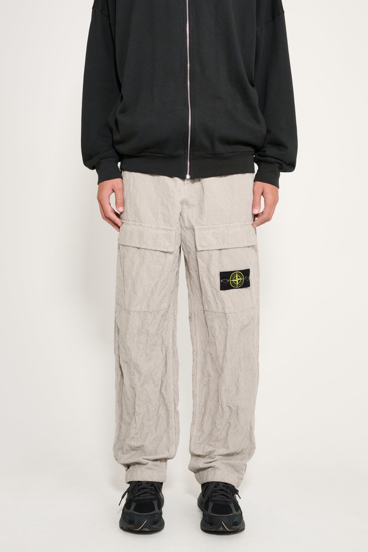 Stone Island Wrinkled Corduroy 500-TC Cargo Trousers Pearl Grey