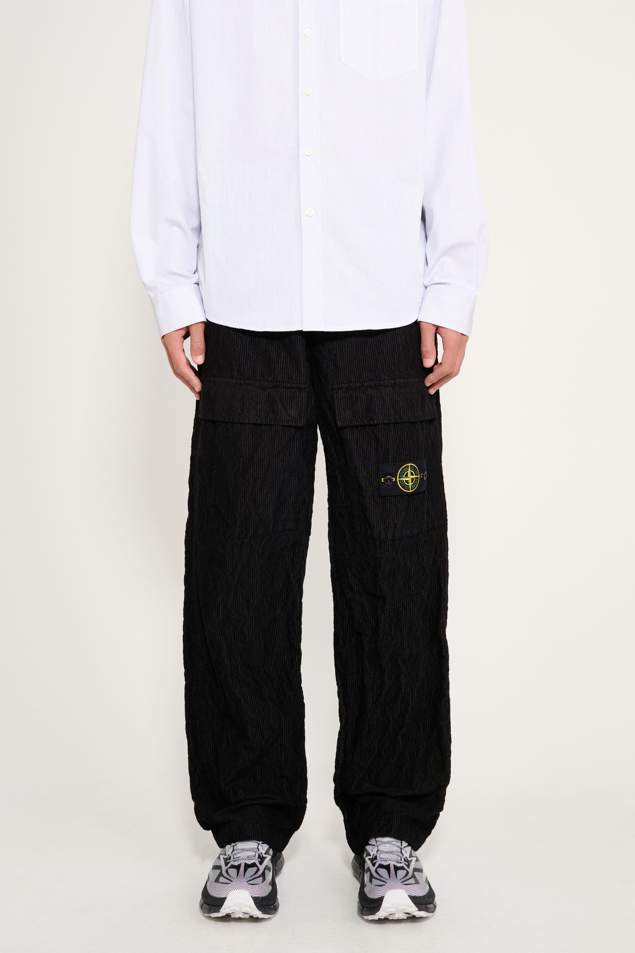Stone Island Wrinkled Corduroy 500-TC Cargo Trousers Black