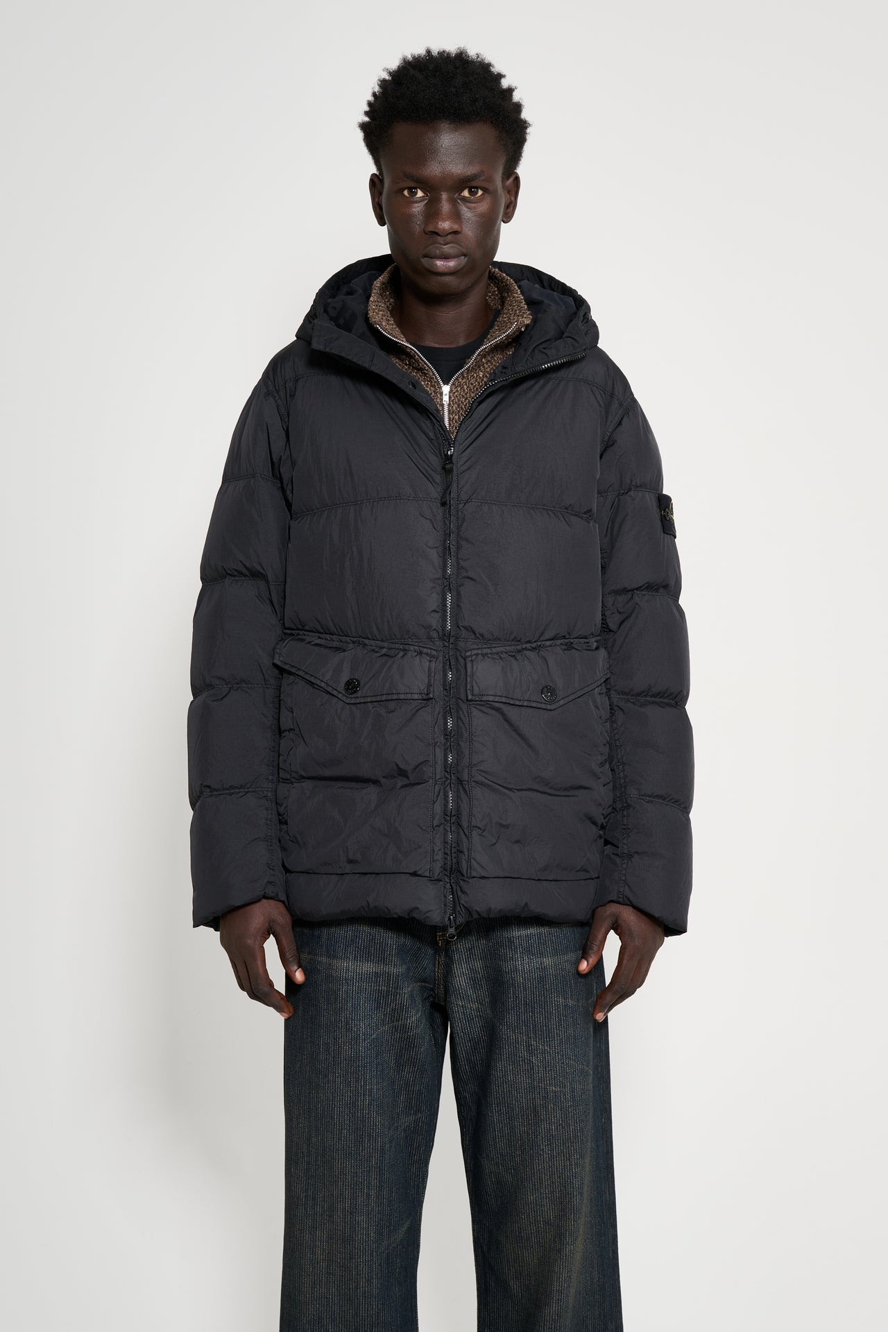 Stone Island Crinkle Reps NY Hooded Down Jacket Black