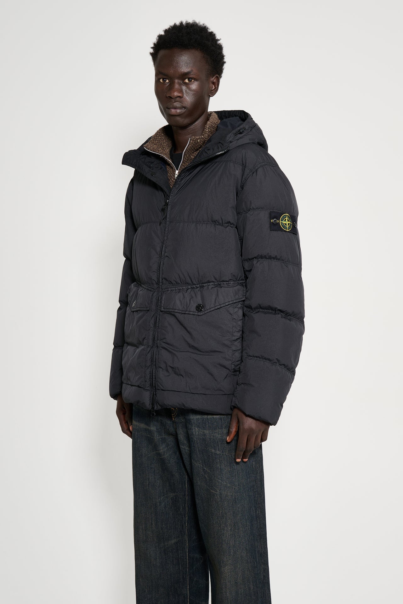 Stone Island Crinkle Reps NY Hooded Down Jacket Black