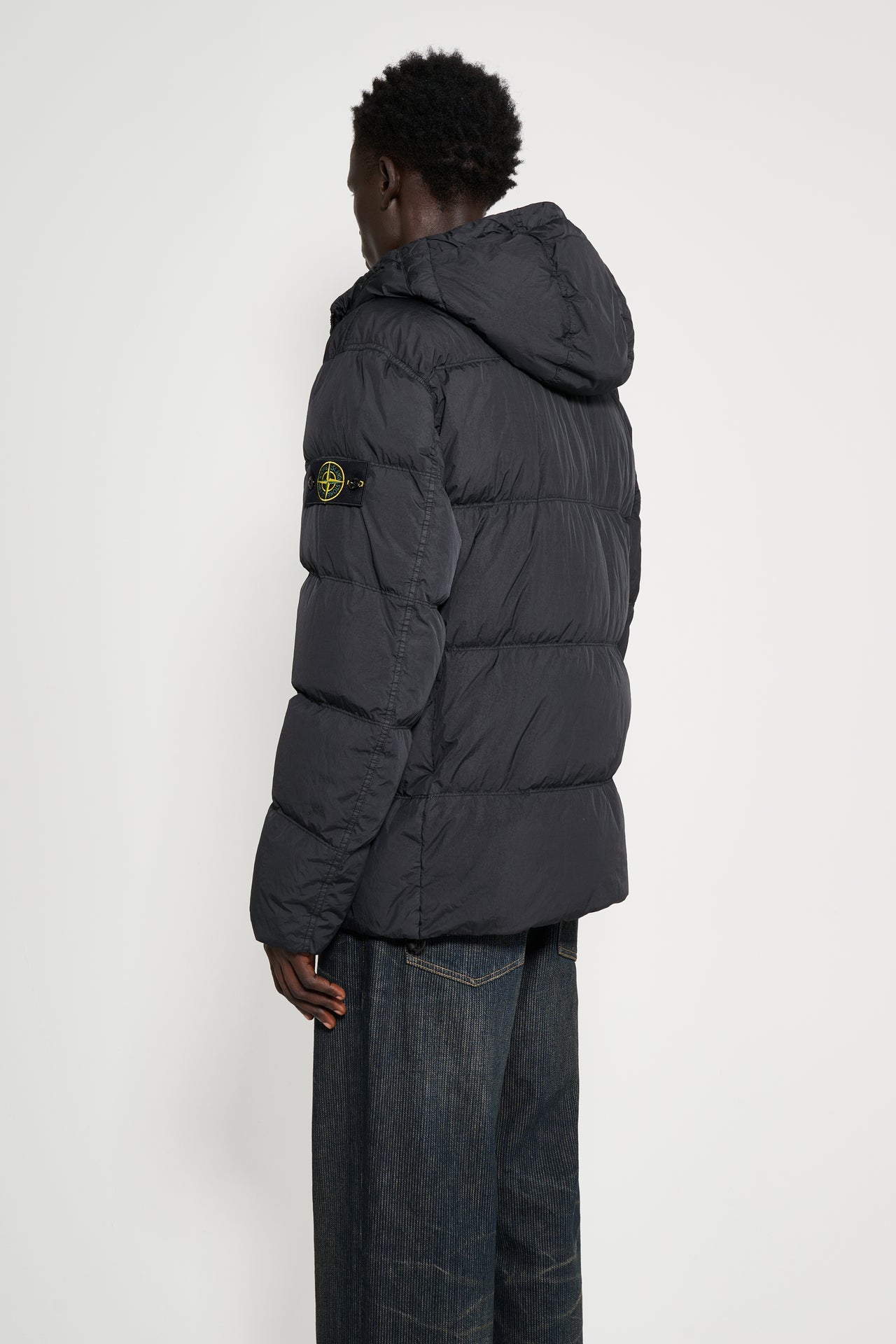 Stone Island Crinkle Reps NY Hooded Down Jacket Black
