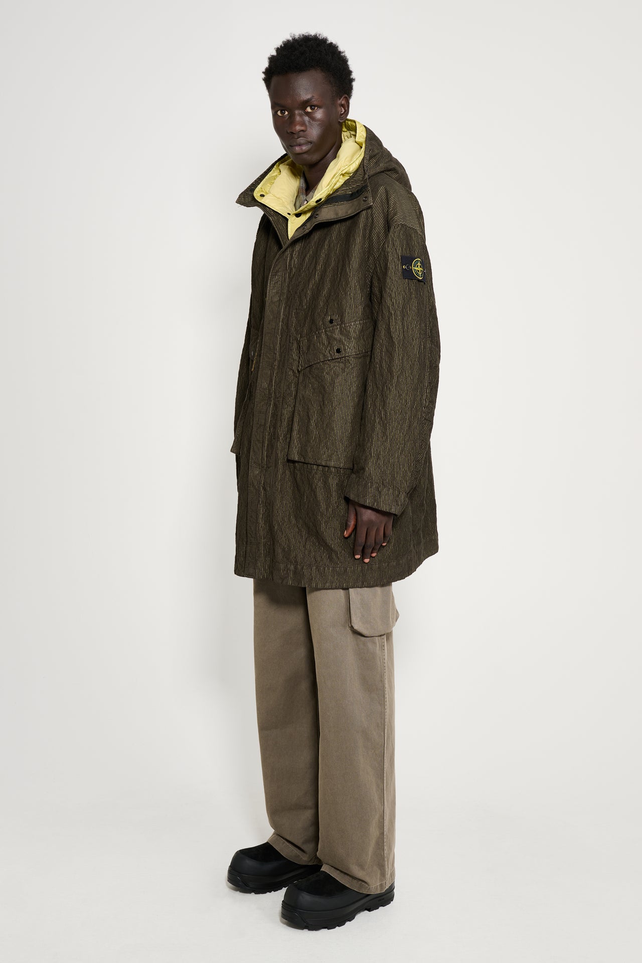 Stone Island Wrinkled Corduroy 500-TC Parka Military Green