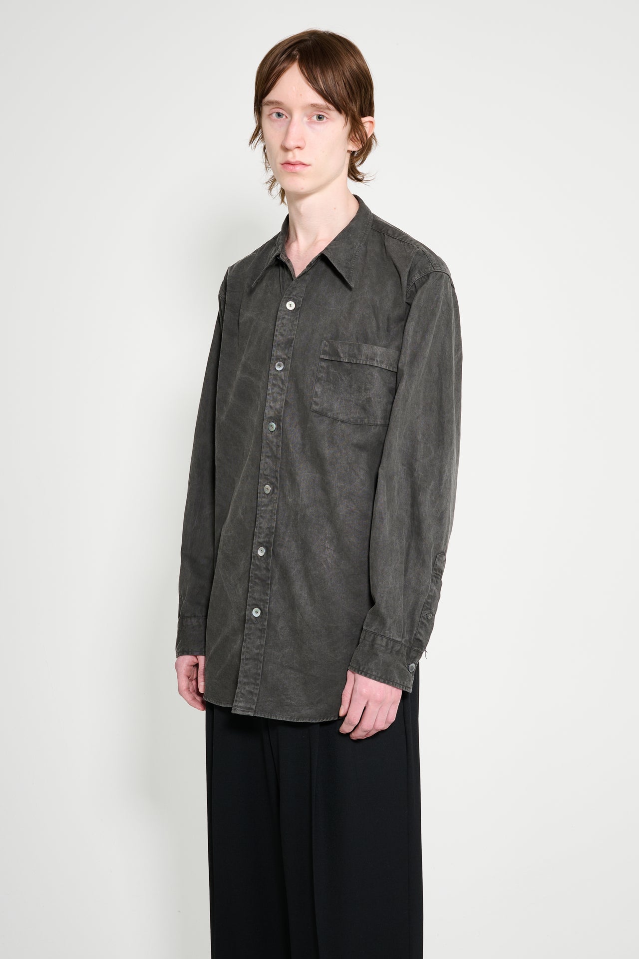 Taiga Takahashi Narrow Collar Shirt Sumi Dyed Black