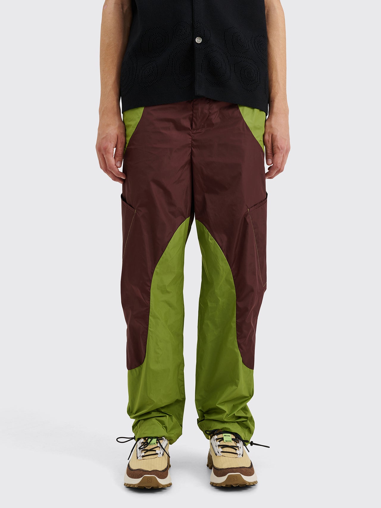 TRÈS BIEN everywear Tech Panelled Trousers Nylon Burgundy / Green