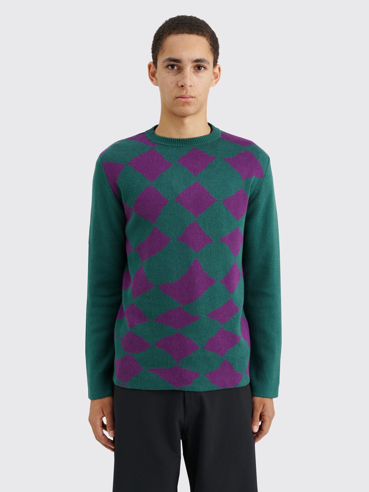 TRÈS BIEN everywear Pattern Knitted Sweatshirt Cotton Cashmere Green / Purple