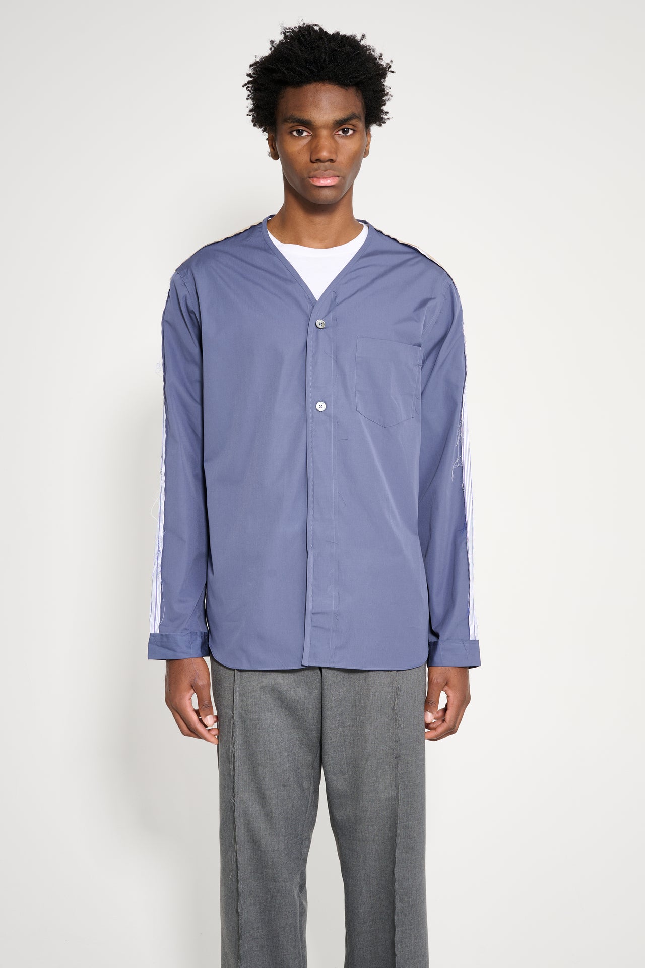 TRES BIEN ATELJÉ Deconstructed Baseball Shirt Blue