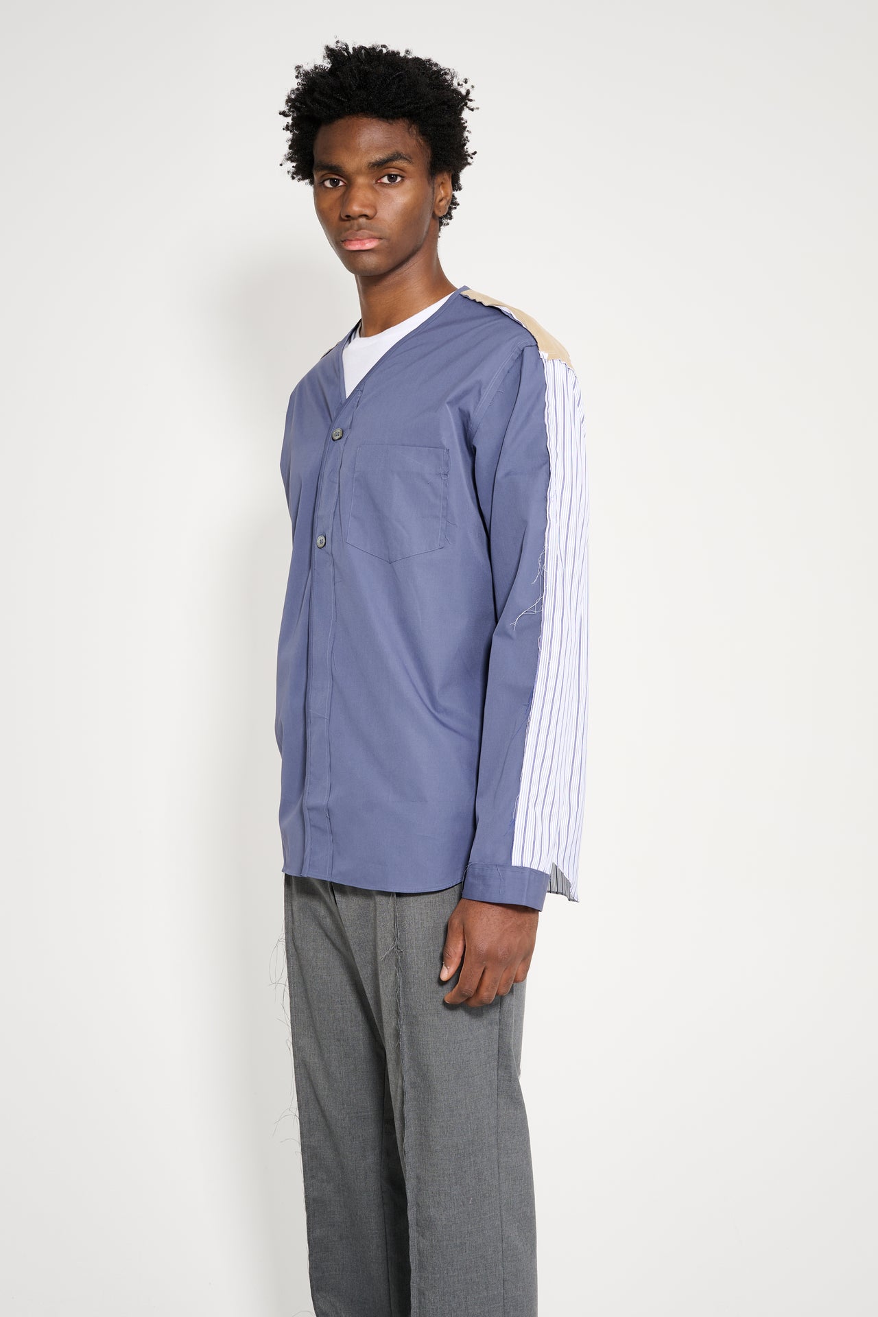 TRES BIEN ATELJÉ Deconstructed Baseball Shirt Blue