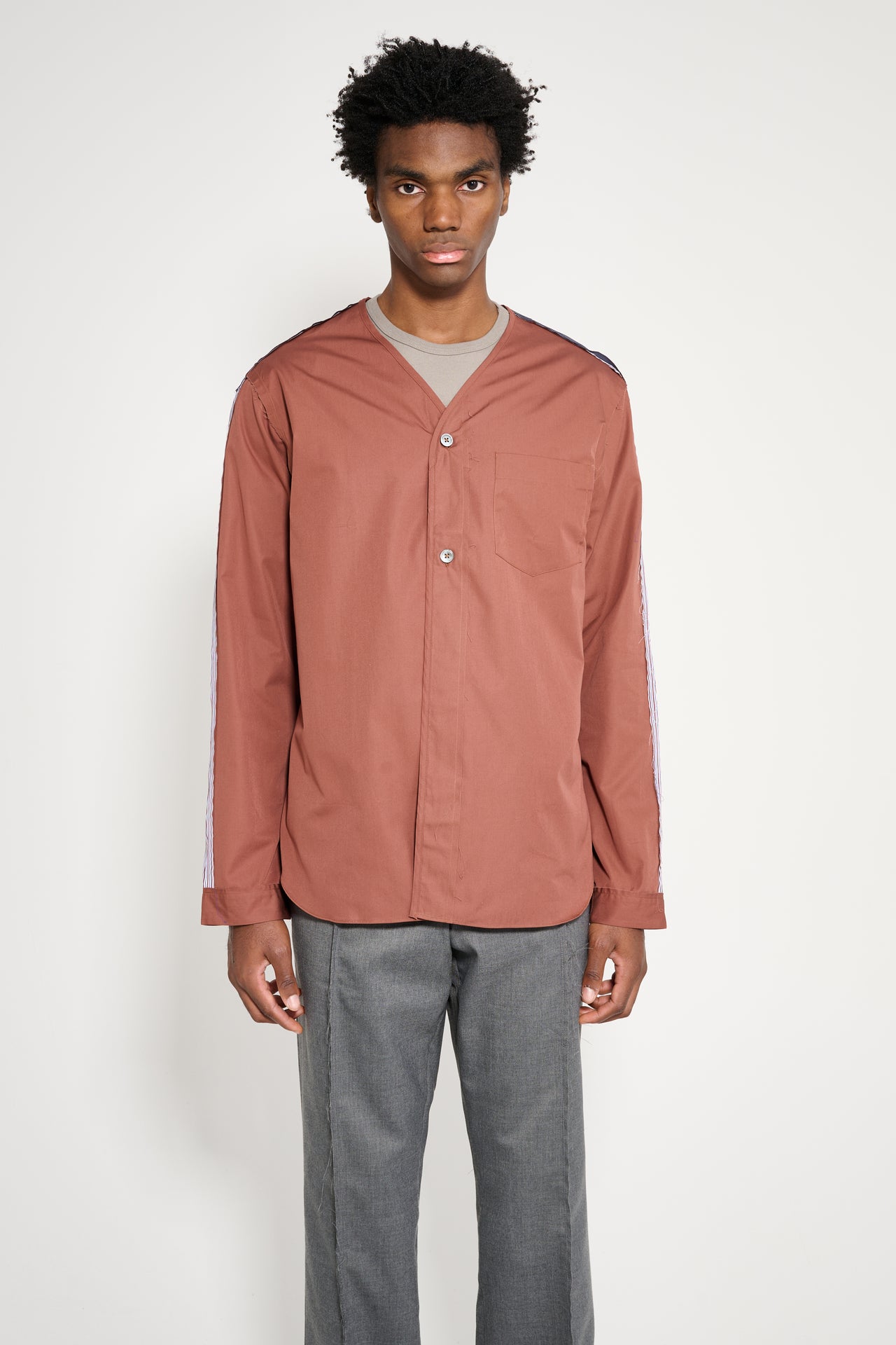 TRES BIEN ATELJÉ Deconstructed Baseball Shirt Brown